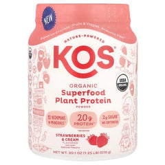 KOS, Organic Superfood Plant Protein Powder, Strawberries & Cream, 1.25 lb (570 g)