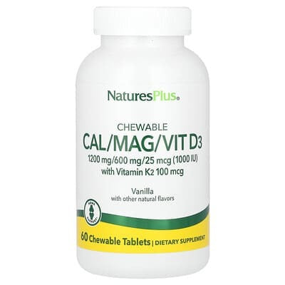 NaturesPlus, Chewable Cal/Mag/Vit D3, Chocolate, 60 Chewable Tablets