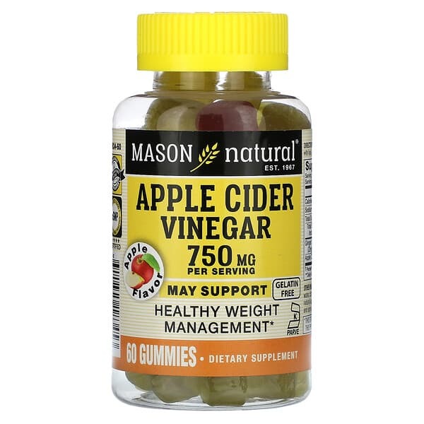 Mason Natural, Apple Cider Vinegar, Apple, 750 mg, 60 Gummies (250 mg per Gummy)