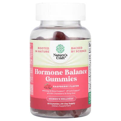 pms relief gummies, Nature's Craft, Women's Wellness, Hormone Balance Gummies, Raspberry, 60 Gummies