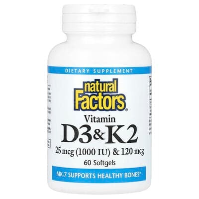 natural factors vitamin d3 k2, Vitamin D3 & K2, 25 mcg (1,000 IU) & 120 mcg, 60 Softgels