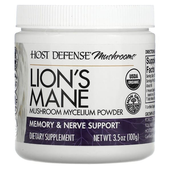 host defense lions mane, Mushrooms, Lion's Mane, Mushroom Mycelium Powder, 3.5 oz (100 g)