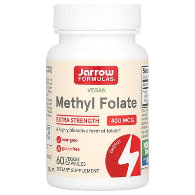 Jarrow Formulas Vegan Methyl Folate, Extra Strength, 400 mcg, 60 Veggie Capsules