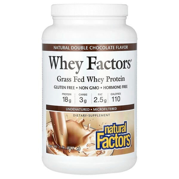 Natural Factors Whey protein, Grass Fed Whey Protein, Natural Double Chocolate, 2 lb (907 g)