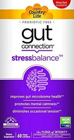 Country Life Gut Connection Stress Balance, 60 ct Improves Gut Microbiome Health Promotes Mental Calmness