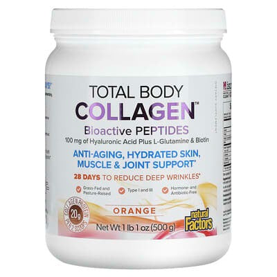 Natural Factors, Total Body Collagen, Bioactive Peptides, Orange, 100 mg, 1 lb 1 oz (500 g)