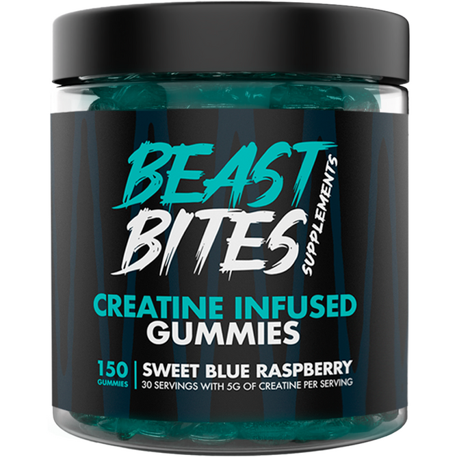 beast bites creatine gummies, Supplements Creatine Infused Sweet Blue Raspberry 150 Gummies