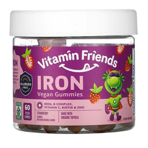 Vitamin Friends, Iron Vegan Gummies, Strawberry, 60 Pectin Gummies