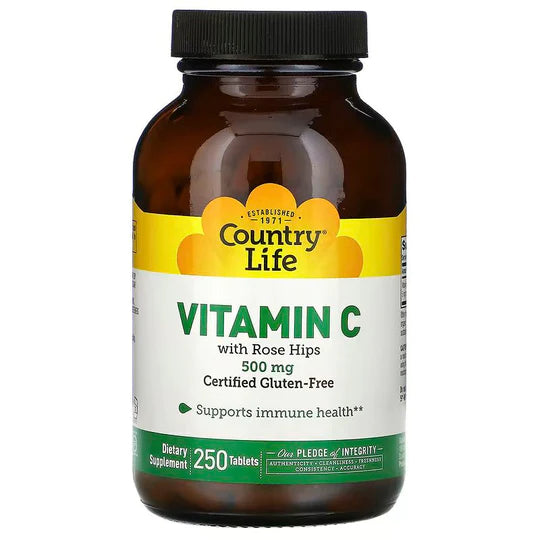 Country Life Vitamin C, with Rose Hips, 500 mg, 250 Tablets