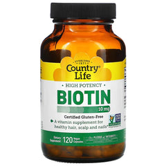Country Life Biotin, High Potency, 10 mg, 120 Vegan Capsules