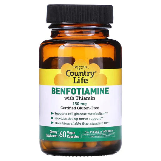 Country Life, Benfotiamine with Thiamin, 150 mg, 60 Vegan Capsules