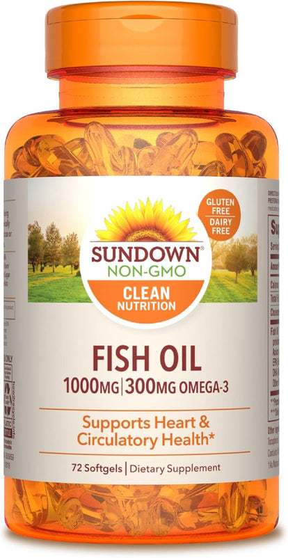 Sundown FIsh Oil 1000mg, 300 MG, 72 softgels, 300 mg, omega 3