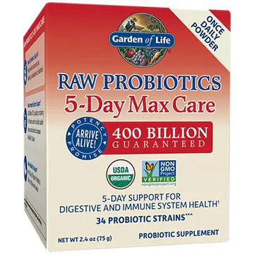 garden of life raw probiotics, - 5-day max care 400 billion cfu 2.4 oz