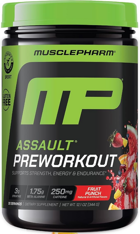 musclepharm pre workout, Assault Energy Strength, Fruit Punch, 12.1 oz