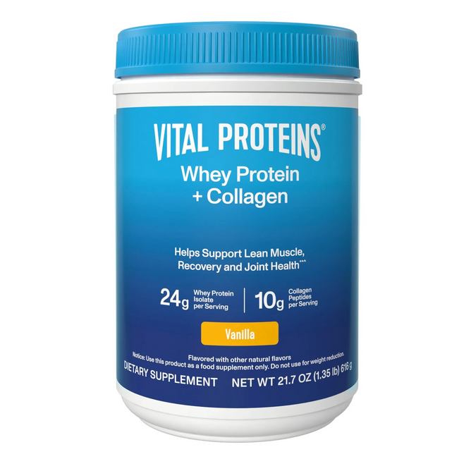 Vital Proteins Whey Protein + Collagen Peptides Powder, Vanilla, 21.7oz