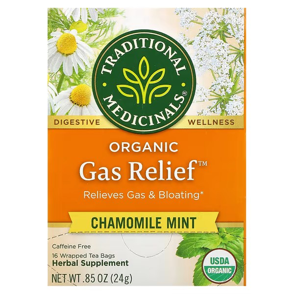 Traditional Medicinals, Organic Gas Relief, Chamomile Mint, Caffeine Free, 16Tea Bags, 0.85 oz