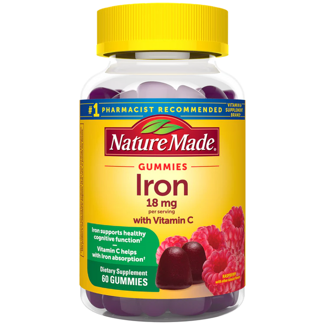 Nature Made Iron Supplement 18mg Per Serving with Vitamin C Gummies - Raspberry Flavored - 60ct