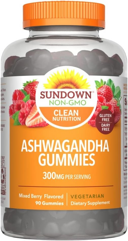 Sundown Ashwagandha Gummies, 300mg, KSM-66 Ashwagandha Extract, Mixed Berry, 90 ct