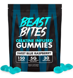 Beast Bites Creatine Infused Gummies Sweet Blue Raspberry - 150 Gummies (30 Servings)
