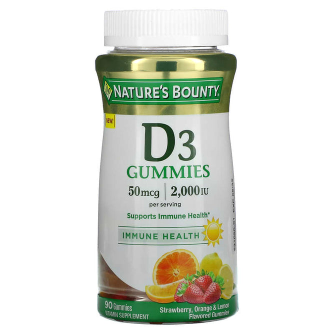 Nature’s Bounty Vitamin D3 Gummies Strawberry Orange & Lemon 25 mcg (1,000 IU) 90 Gummies