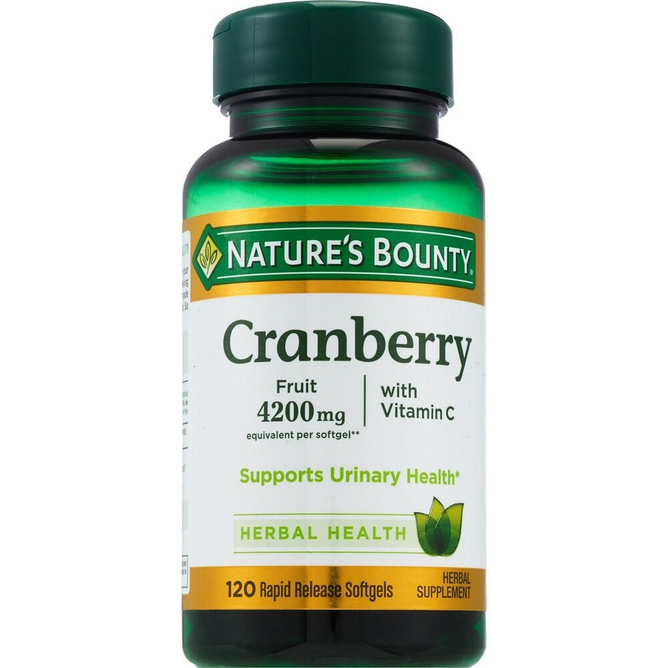 Nature's Bounty Cranberry, Herbal Health Supplement with Vitamin C, Supports Urinary Health, 4200mg, 120 Softgels
