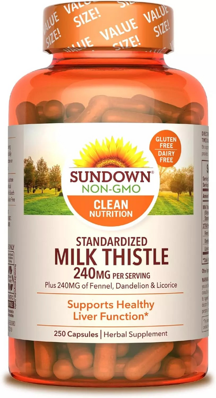 Sundown Naturals, Sundown Naturals Standardized Milk Thistle Capsules, 250 Caps
