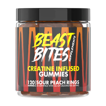 Beast Bites Creatine Infused Gummies Sour Peach Rings - 30 Servings