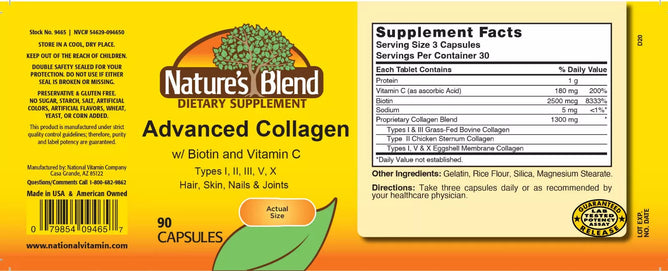 Nature's Blend Advanced Collagen w Biotin&Vitamin C, 90 Capsules