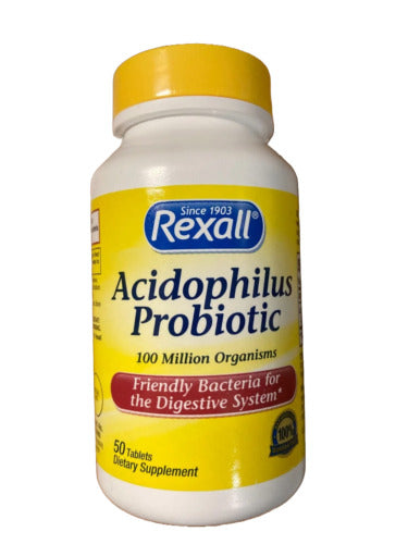 Rexall Probiotic, Acidophilus 50 Tablets Digestive Gut Health Supp