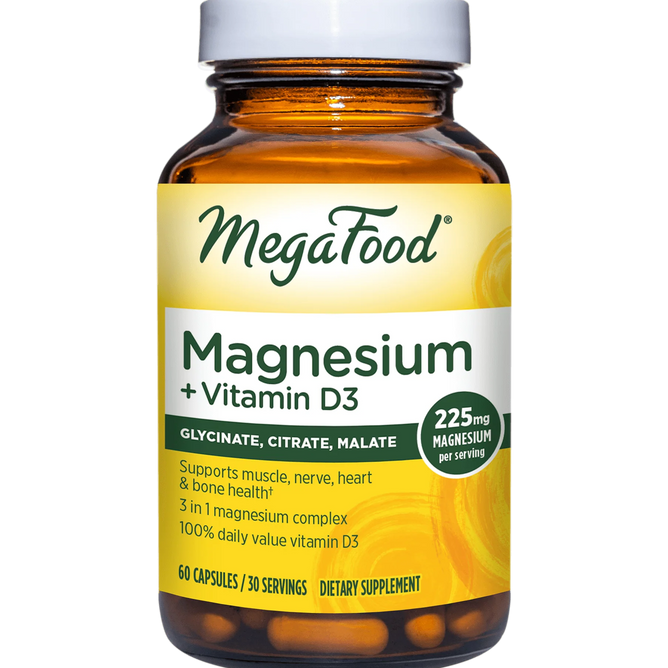 MegaFood Magnesium + Vitamin D3, 60 Vegetarian Capsules