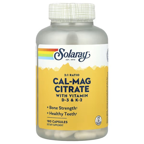 Solaray Cal Mag Citrate 2:1 with 1000IU D3 180 Capsule