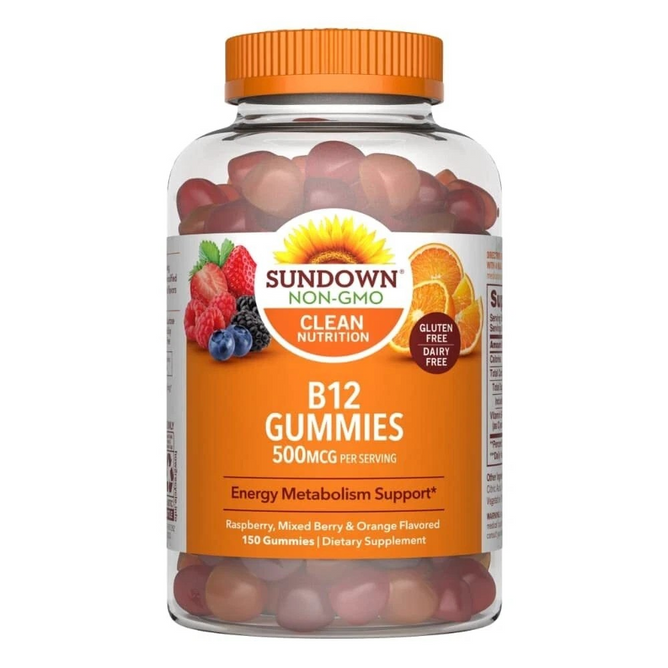 Sundown Vitamin B-12 Gummies, Energy Metabolism Support, 150 Raspberry Mixed Berry Gummies