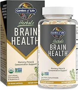 Garden of Life herbal Brain Health with Organic Lion’s Mane and Turmeric,  Mint Flavor - for Memory, Focus & Healthy Brain Function