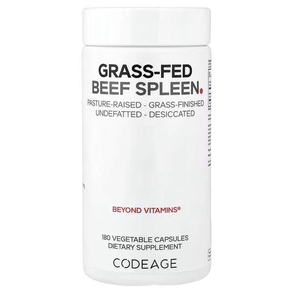 Codeage Grass Fed Beef Spleen, 180 Vegetable Capsules, 3,000 mg