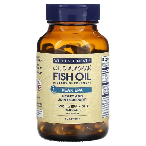 wiley's finest fish oil peak epa, wiley's finest wild alaskan fish oil 1000mg, 60 softgels