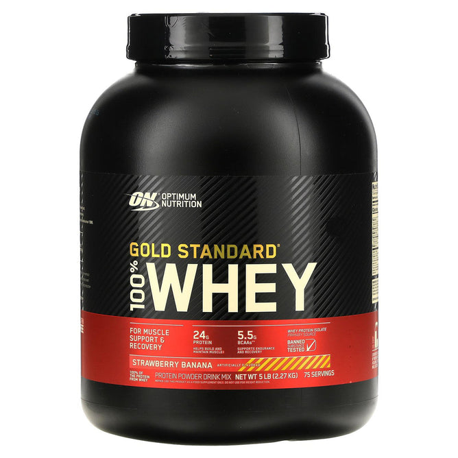 gold standard whey protein, 100% Whey, Strawberry Banana, 5 lb, Optimum Nutrition