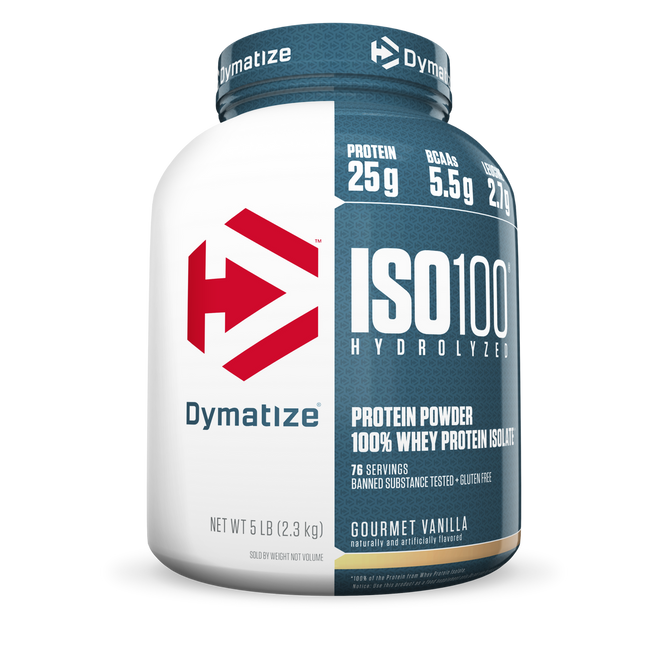 Dymatize  ISO, 100 Hydrolyzed 100% Whey Protein Isolate Gourmet Vanilla 5 Lbs