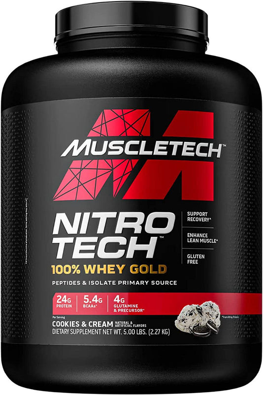 Muscletech NitroTech Whey Gold 100% Whey Protein Powder Whey Isolate and Whey Peptides Cookies and Cream 76 Servings (5.5lbs)