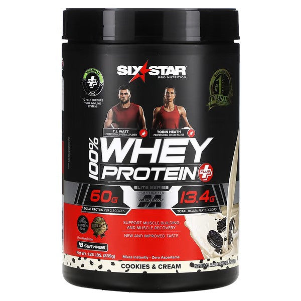 six star whey protein, Elite Series, 100% Whey Protein Plus, Cookies & Cream, 1.85 lbs (839 g)